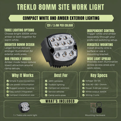 80mm Treklo campsite LED light for off grid campers, caravans, 4WDs, and touring vehicles