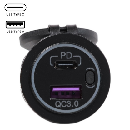Core USB-A + USBC Charger Socket Switchable 12-24v