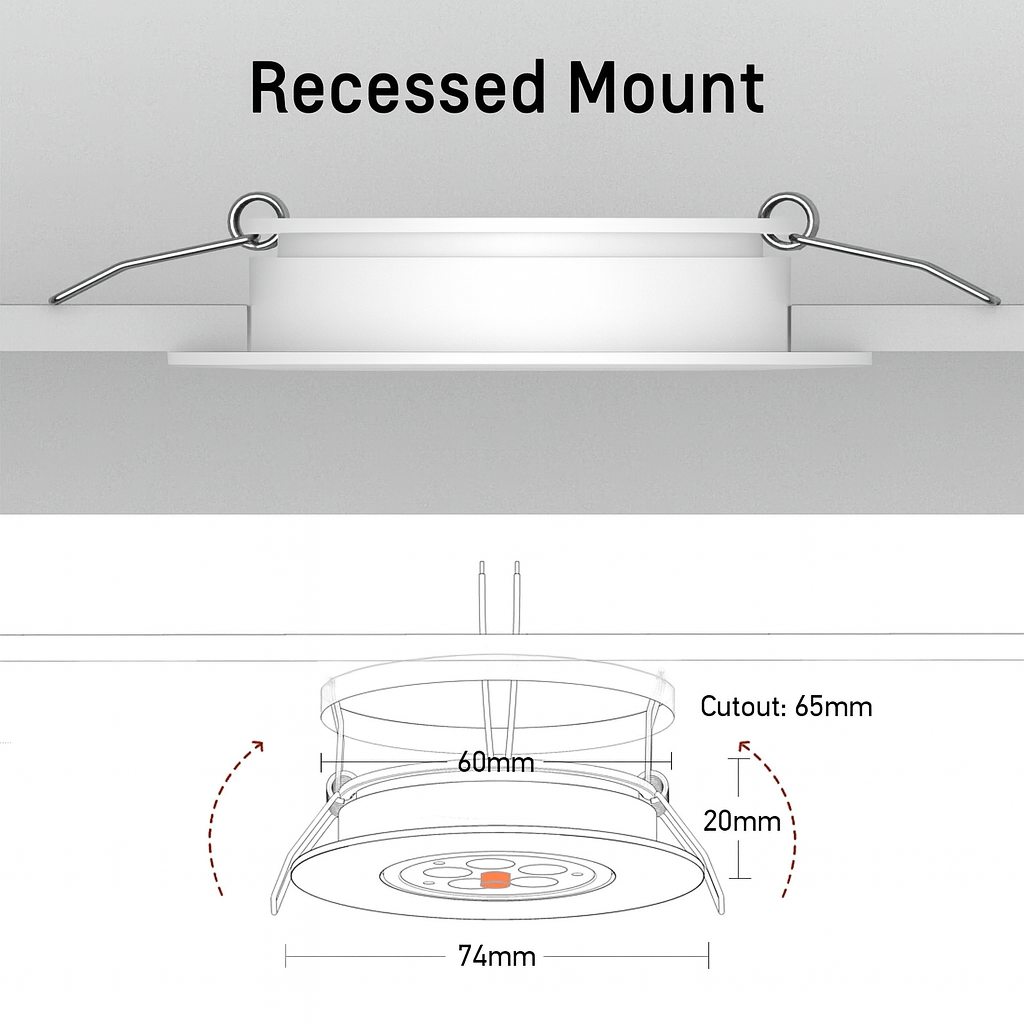 White Swivel Recessed Downlight Dimmable (2 Pack) – 12V Warm White Red
