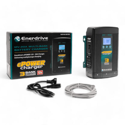 Enerdrive 12V 20A charger charging dual battery system