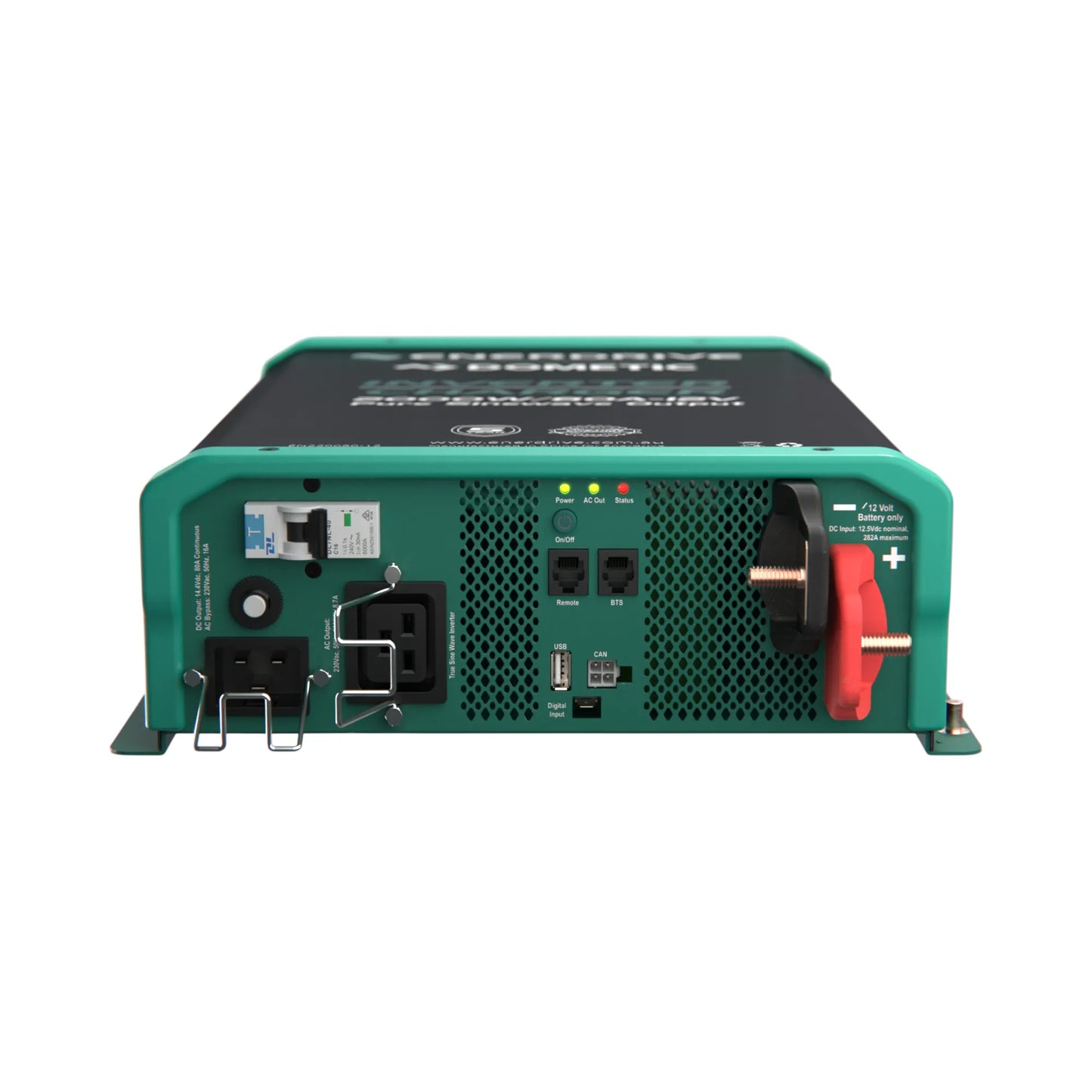 Enerdrive 2000W inverter charger mounted inside caravan power bay