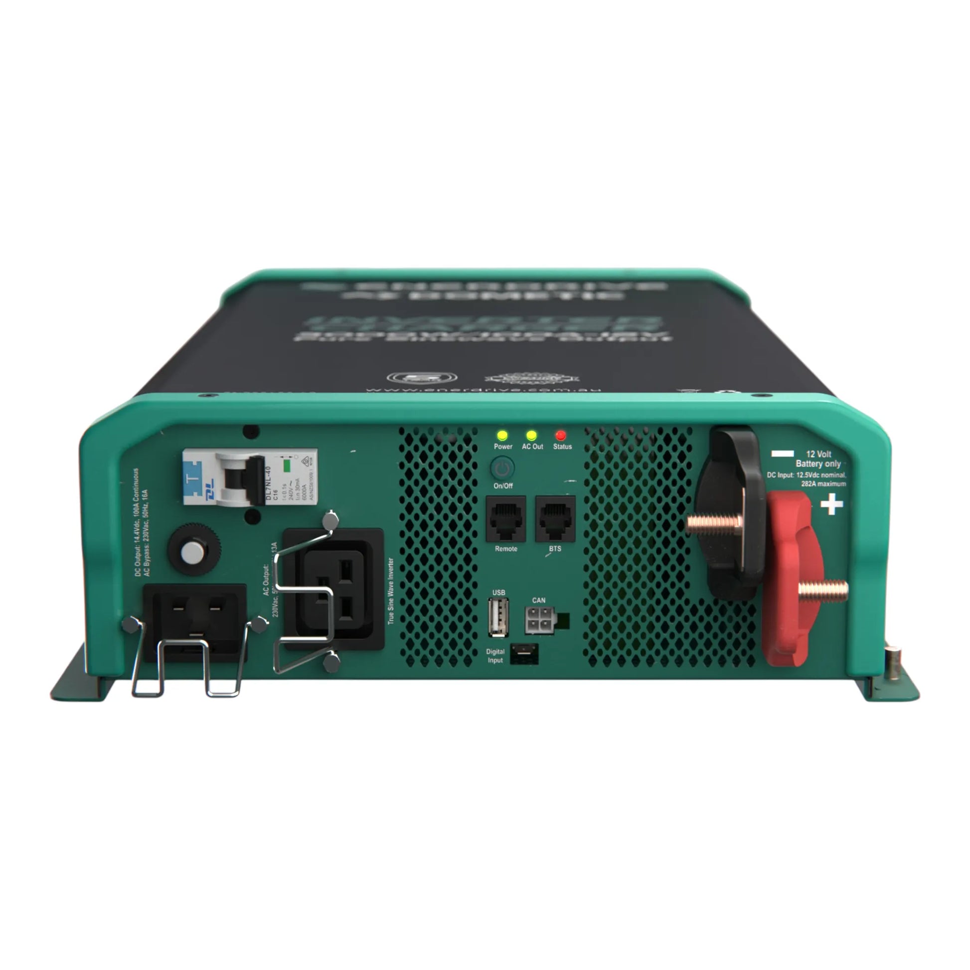 Enerdrive 12V inverter charger 3000W mounted in caravan electrical bay