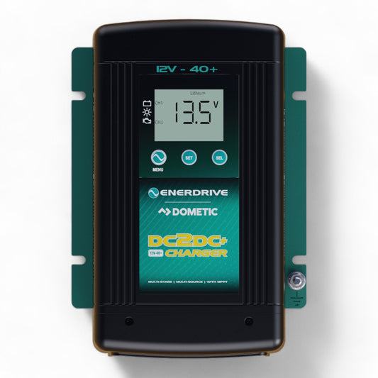 Enerdrive DC to DC 12V 40A charger mounted in campervan setup