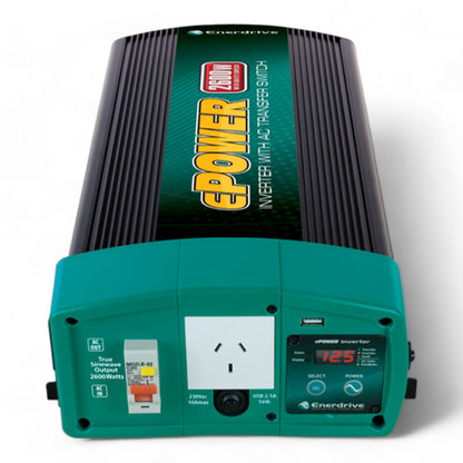 Enerdrive 2600W 12V inverter with RCD and AC transfer switch installed in campervan