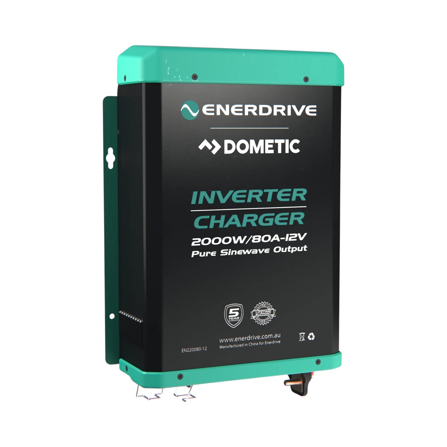 Close-up of Enerdrive ePower 2000W inverter charger with LED display