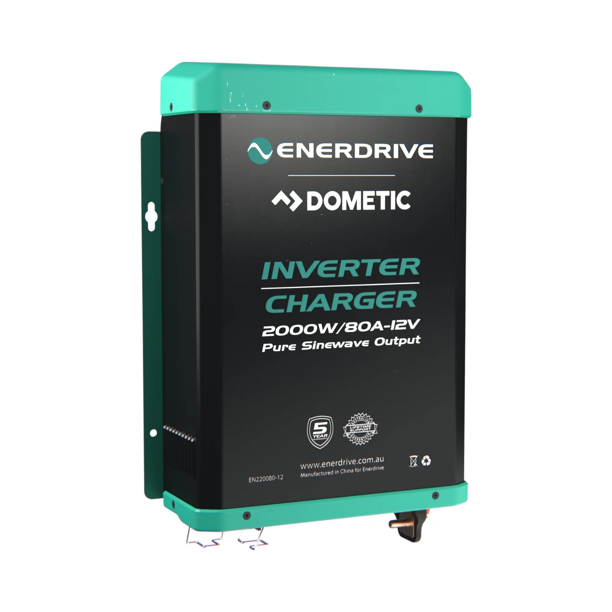Close-up of Enerdrive ePower 2000W inverter charger with LED display