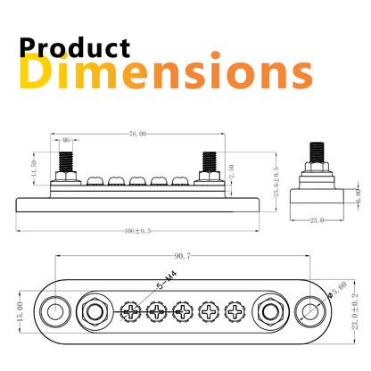 150A Black 2P M6 Stud Busbar with Cover