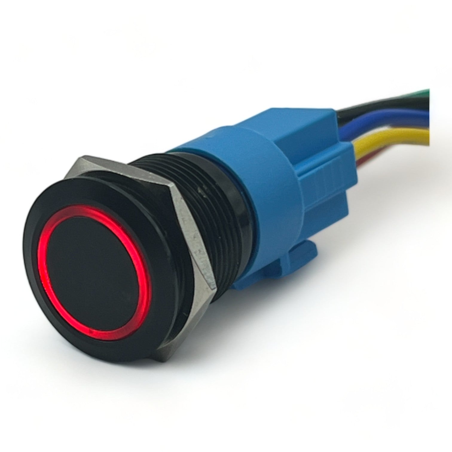 19Mm Latching Led Push Button Switch - Black Anodised Finish 12 - 24V Switches