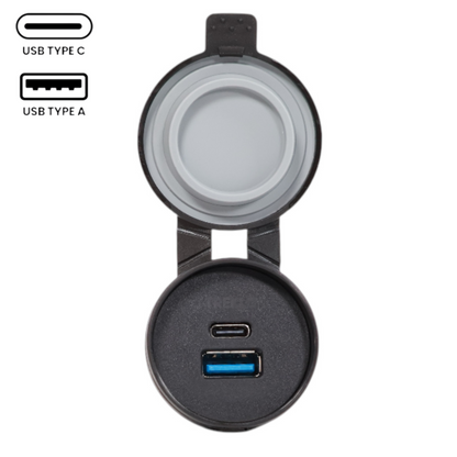 IP67 Waterproof USB A + USBC Charging Socket 12-24v