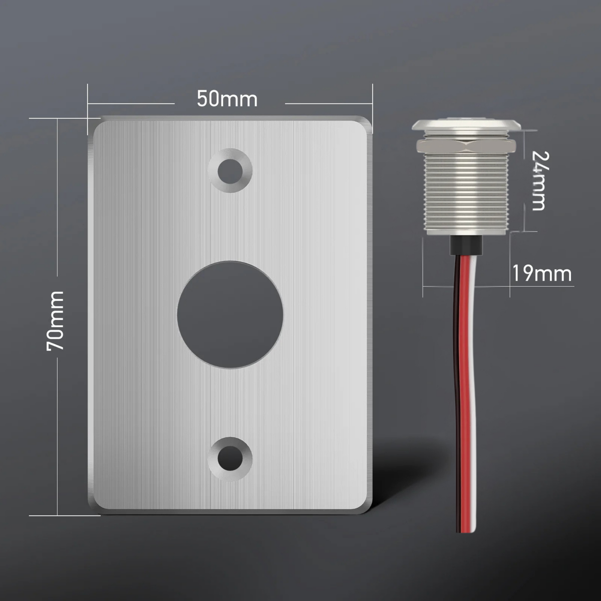 LED dimmer in silver housing displayed plainly
