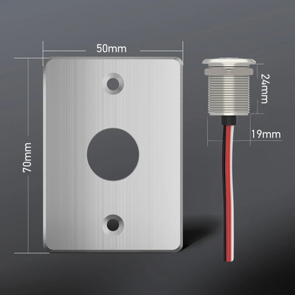 LED dimmer in silver housing displayed plainly