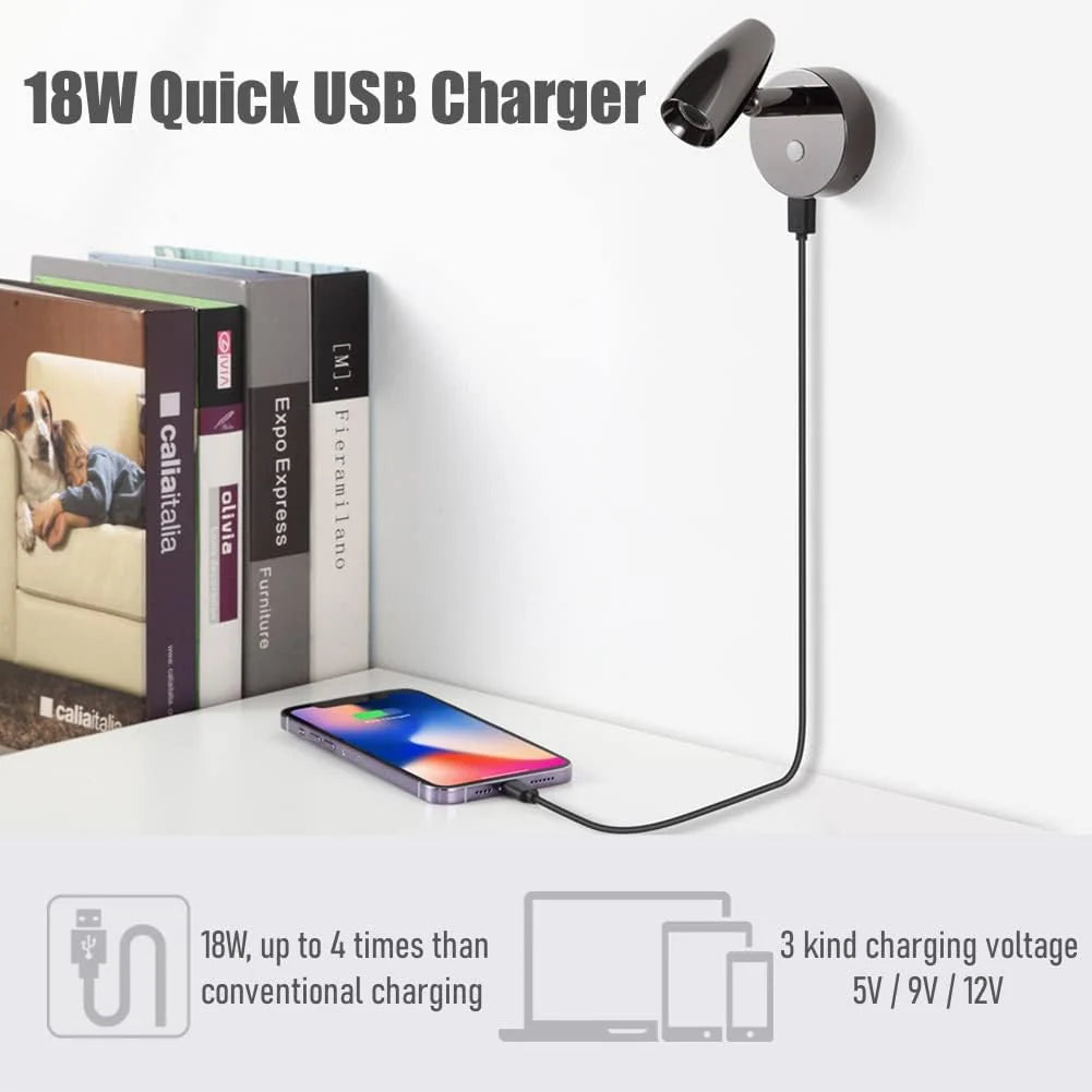 gloss black reading lamp for caravan interiors