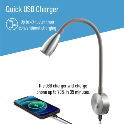 modern wall reading light with nickel housing