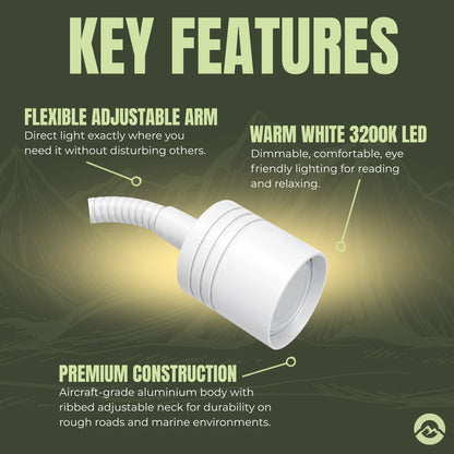 Pro RV bedside reading lights with USB ports and charging in white ribbed finish