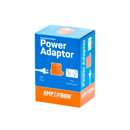 Box of Amp Fibian power adapter on a white background