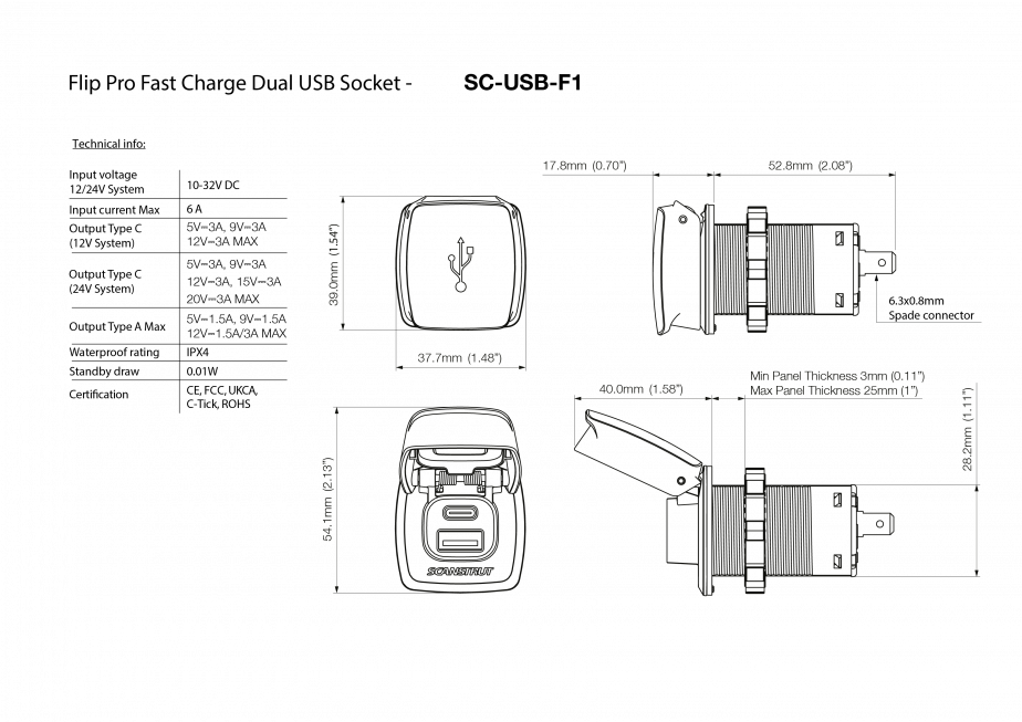 FLIP PRO Ultra Charge Dual USB Charging Socket