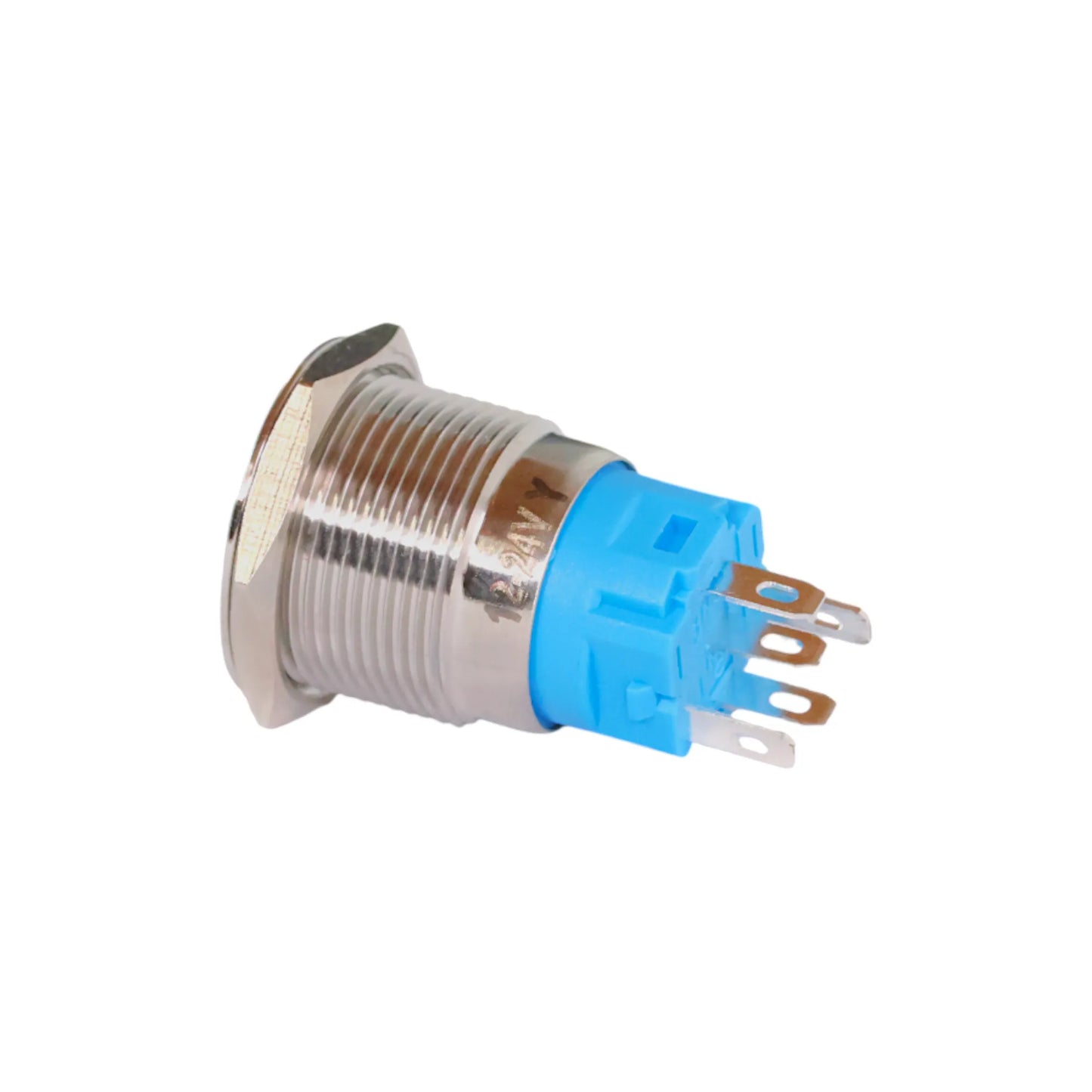 19mm LED Yellow Push Button Switch - Stainless Steel Finish - 12-24V