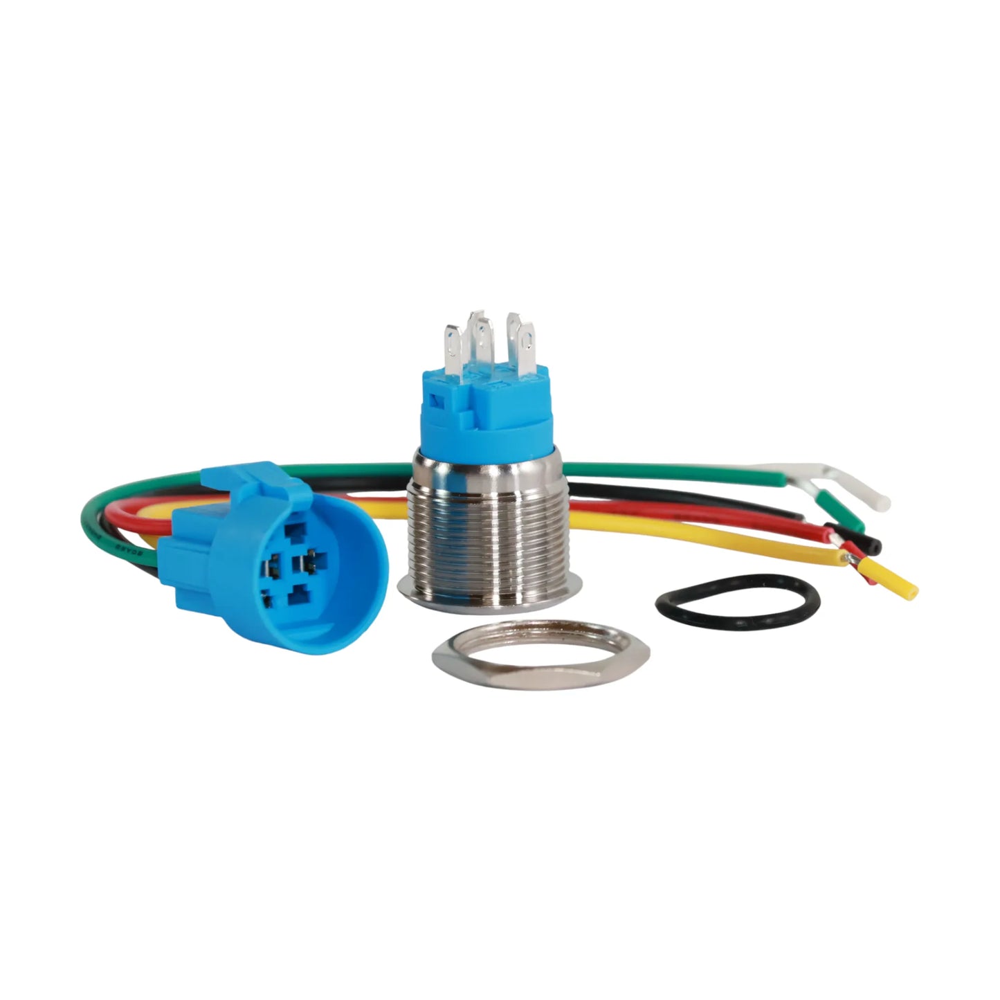 19mm LED Yellow Push Button Switch - Stainless Steel Finish - 12-24V