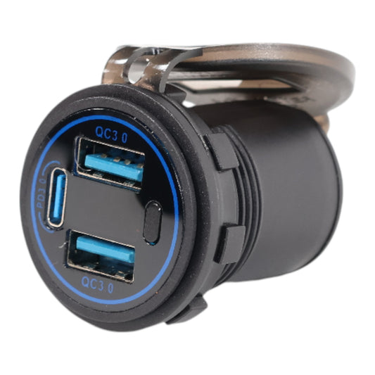 Blueline Trio USB-A + USBC Charger Socket With Voltmeter 12-24v