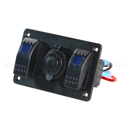2 Way Rocker Switch Panel With 12v Socket Single LED