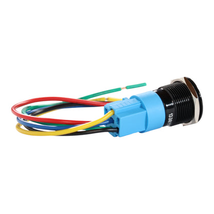 19mm Latching LED Yellow Push Button Switch - Black Anodised Finish - 12-24V