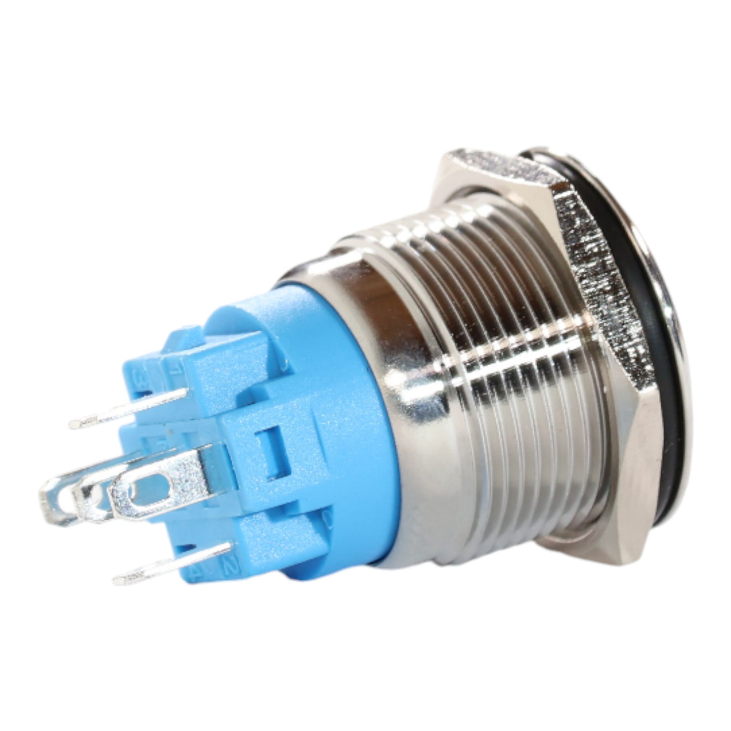 19mm Latching LED Yellow Push Button Switch - Stainless Steel Finish - 12-24V