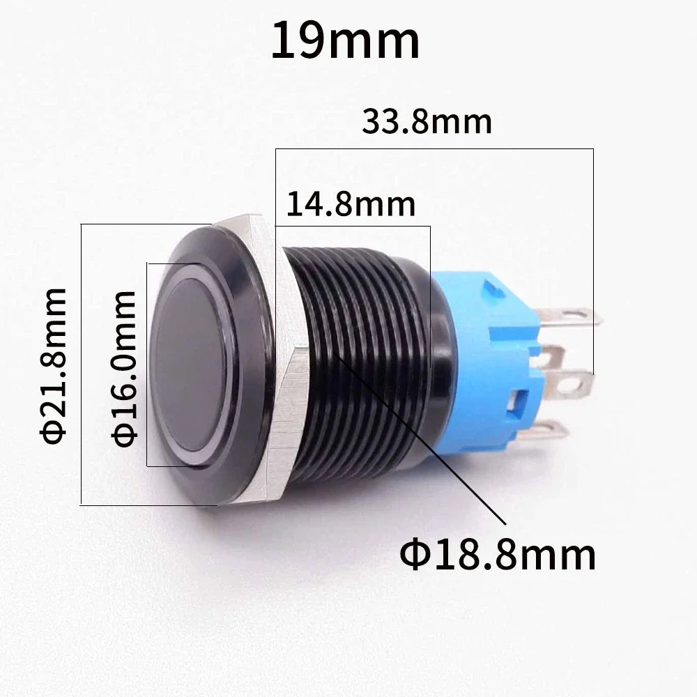 19Mm Latching Led Push Button Switch - Black Anodised Finish 12 - 24V Switches