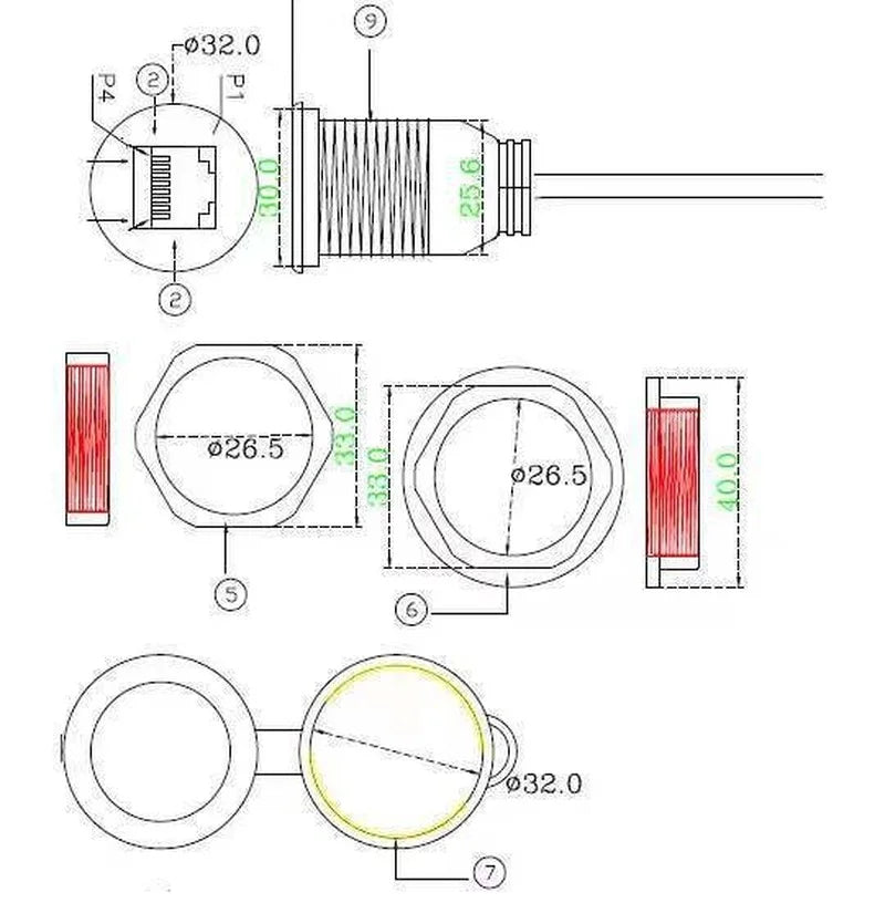 Shielded IP65 Ethernet Wall Plug 1M RJ45