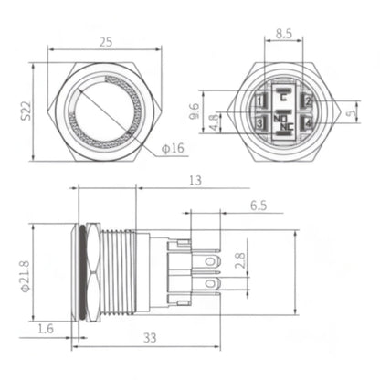 19Mm Latching Led Push Button Switch - Stainless Steel Finish 12 - 24V Switches