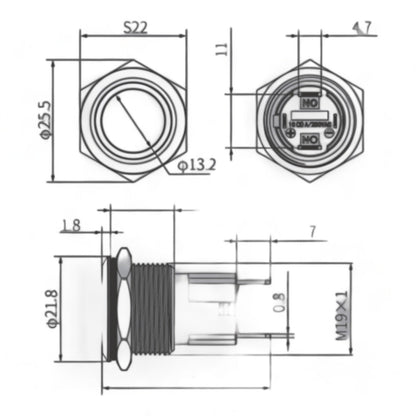 19Mm Stainless Steel Led Push Button Switch - 10A Heavy - Duty Latching Switches