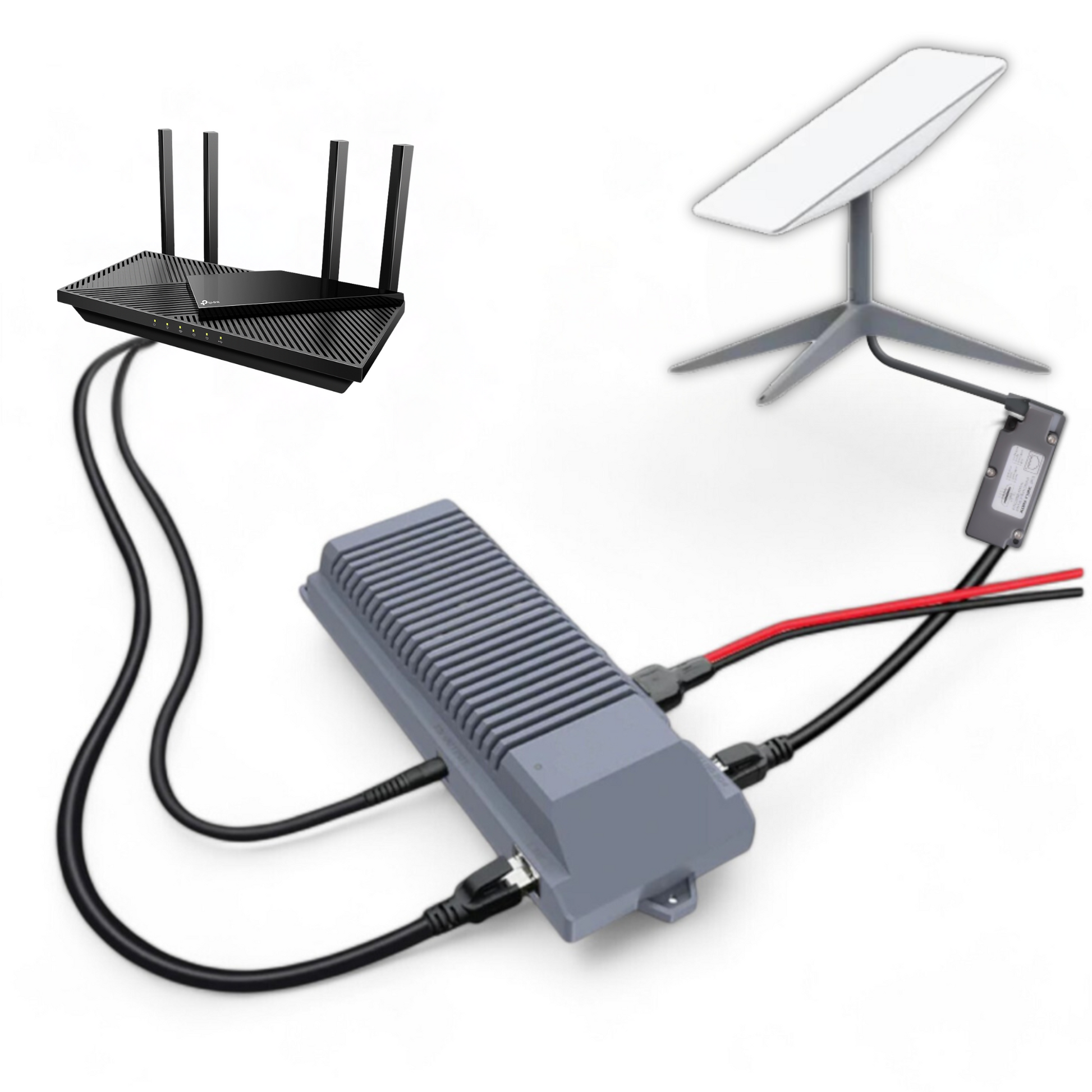 Starlink Gen 2 12V conversion harness connected in caravan setup