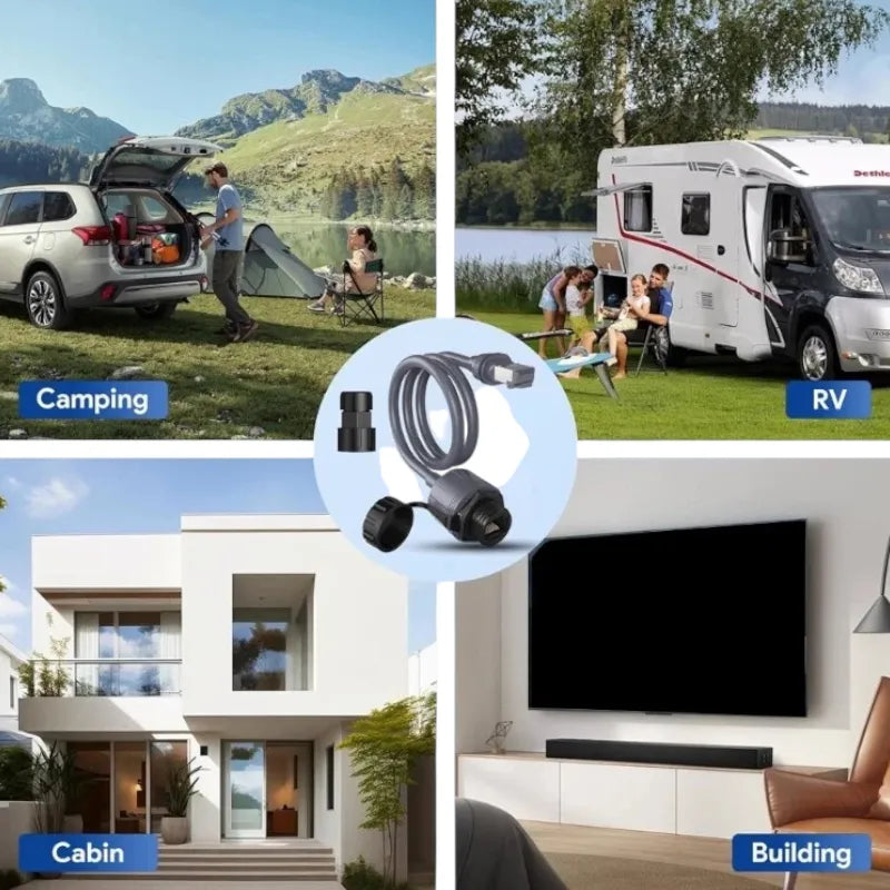 Starlink Gen 3 waterproof to RJ45 cable used in campervan setup