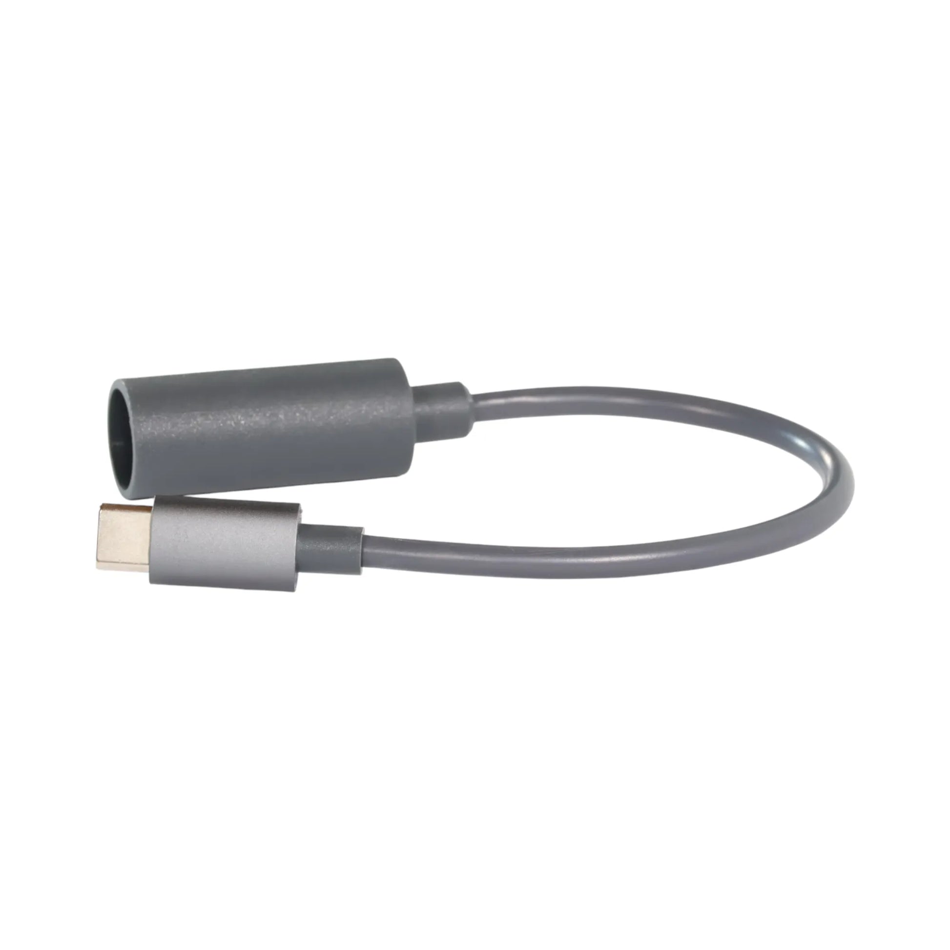 Starlink Mini female/DC to USB-C male power lead coiled beside satellite dish