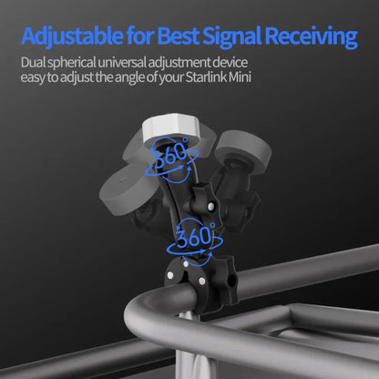 Starlink Mini dish mounted using 360° swivel clamp mount