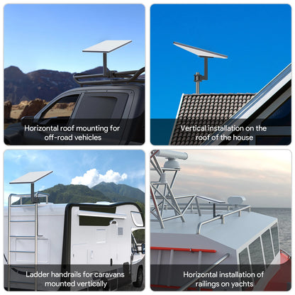 Starlink Mini dish mounted on pole using clamp bracket