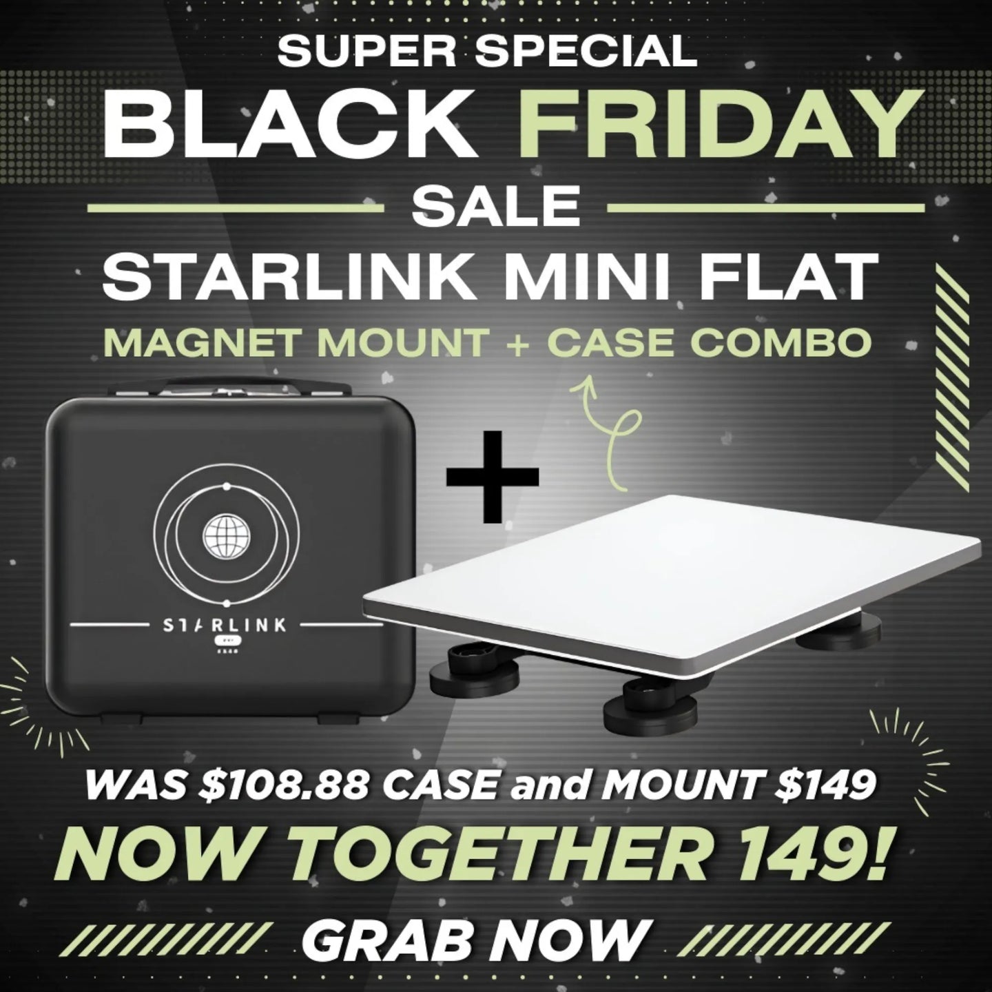 Starlink Mini hard zip case and flat magnet mount on bench