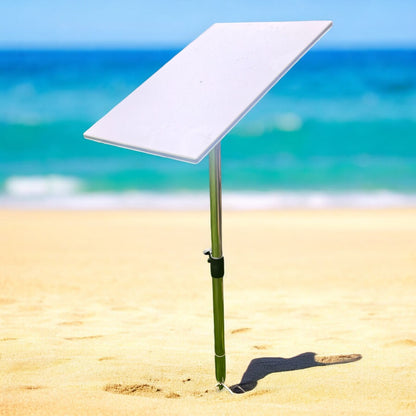 Starlink ground mount base installed at outdoor campsite