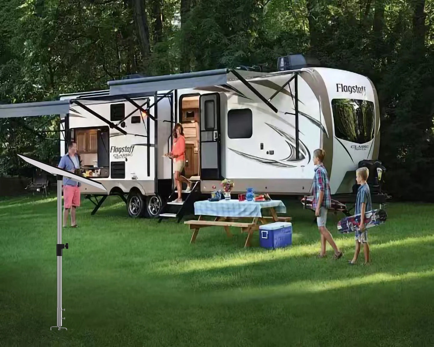 Starlink dish mounted on ground stand for temporary installation