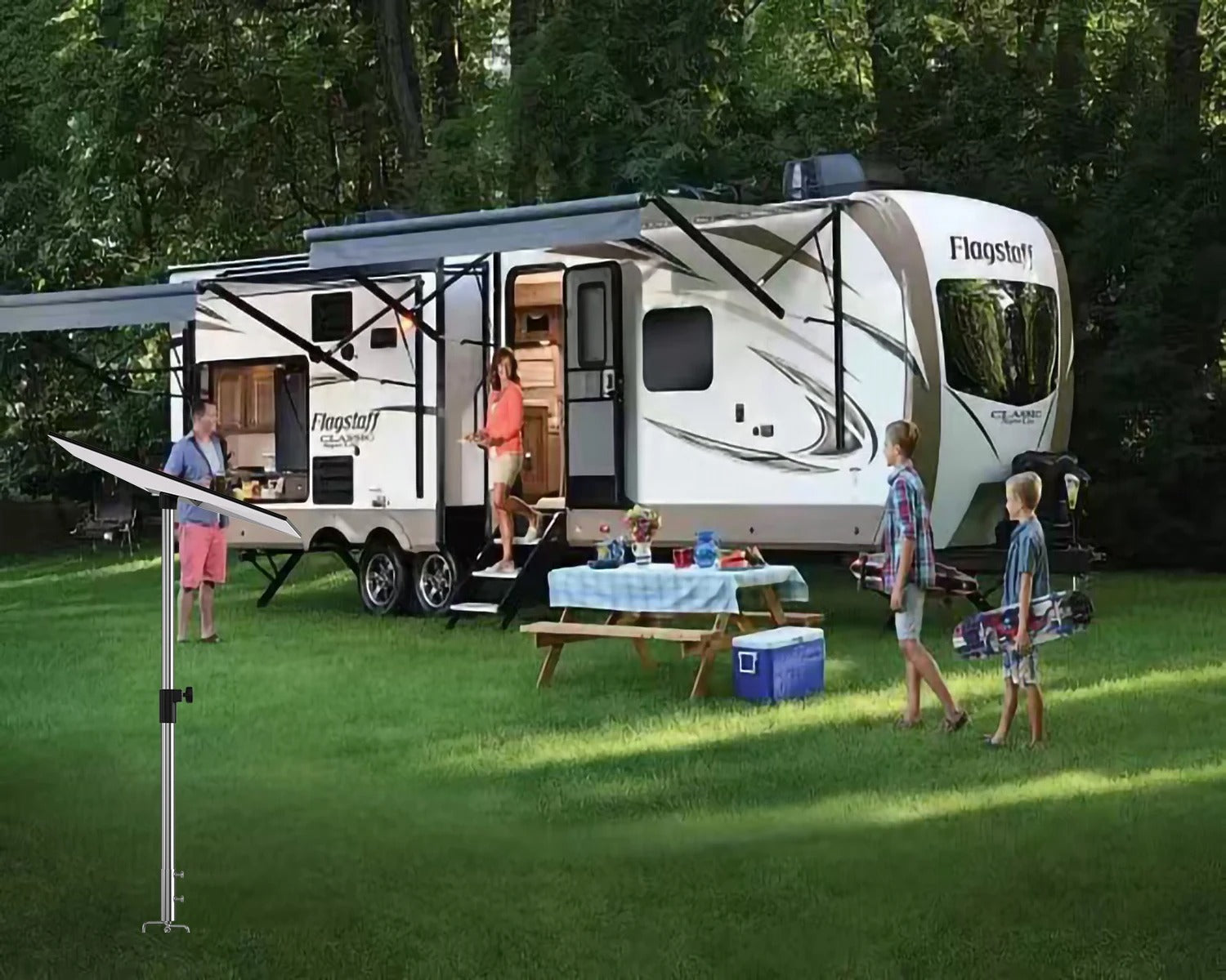 Starlink dish mounted on ground stand for temporary installation