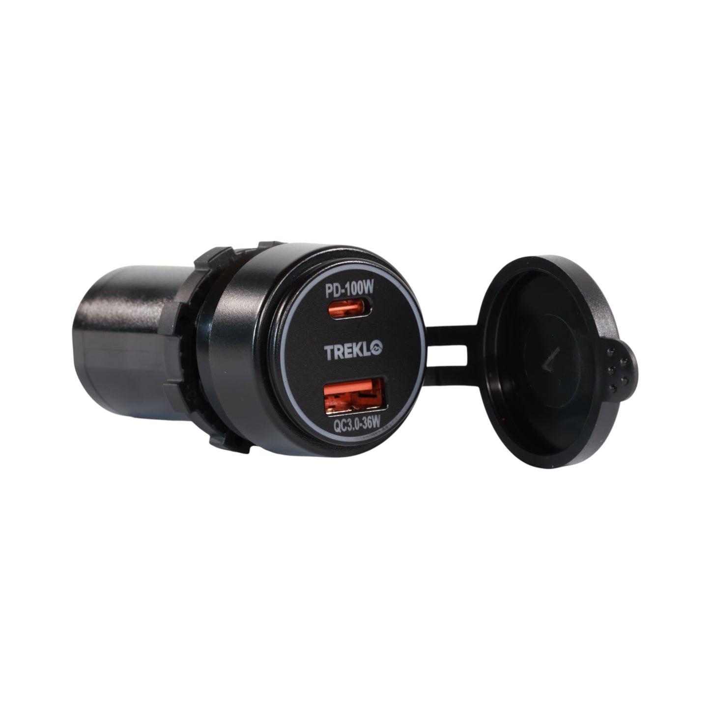 Treklo 100W dual-port USB charger shown on clean bench