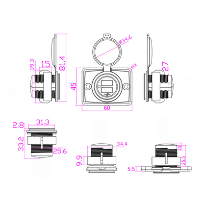 Z Series Dual Port Type C + Usb-A Socket 12-24V Usb Ports