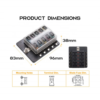 10-Slot Led Indicator Blade Fuse Block Blocks