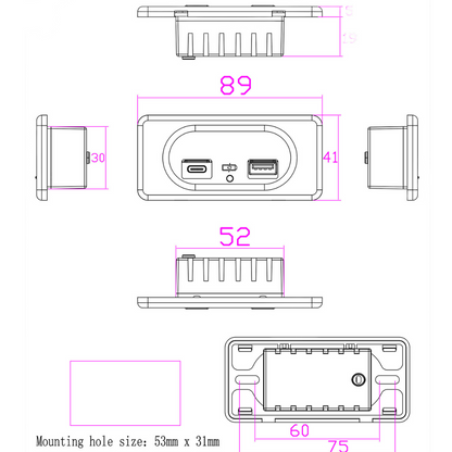 Usb-A + Type C Wall Panel Charger Socket 12 - 24V Usb Ports