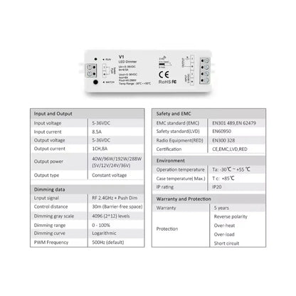 V1 dimmer module and R11 remote placed together