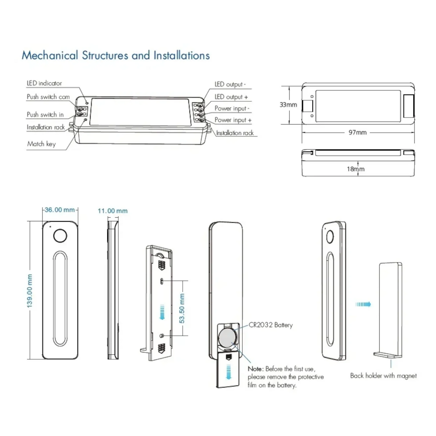 V1 + R11 kit showing wiring terminals and remote