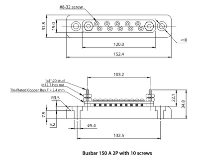 150A 2P/Terminals with 10 Screws & Cover