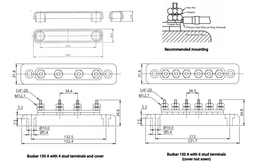 Busbar 150A 4P/Terminals & Cover