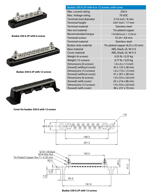 250A 2P/Terminals with 6 Screws