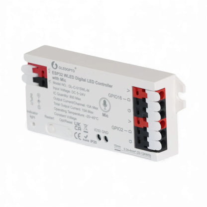 close-up of WLED Pro controller with labelled terminals