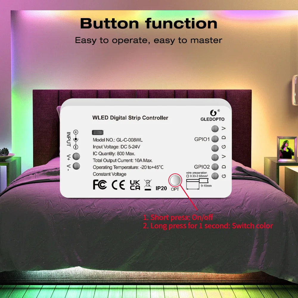 WLED WiFi controller connected to RGB LEDs
